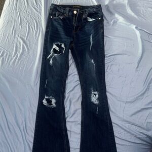 Indigo Rein Dark Blue Distressed Flared Jeans - Never worn
